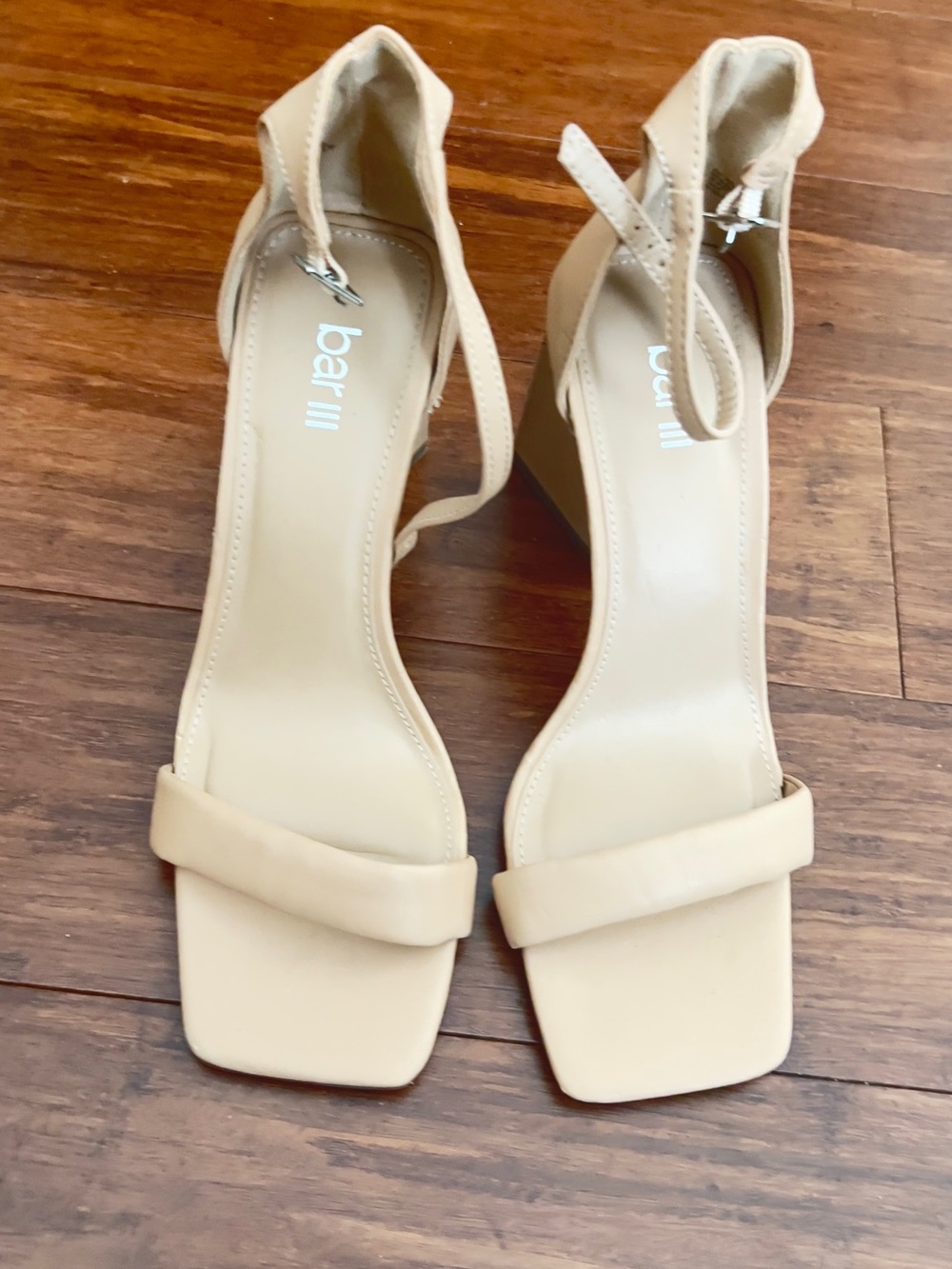 Bar III Beige Ankle-Strap Block Heel Sandals